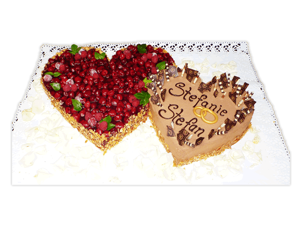 Hochzeits Torte_Himbeer Herz_mit_Herz_aus_Schoko Mouse